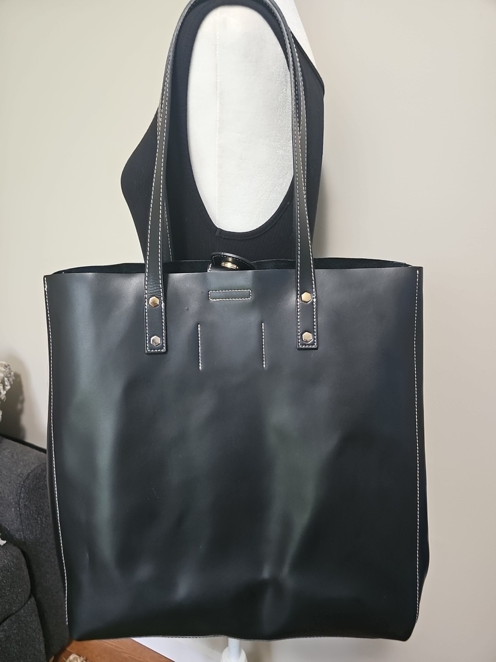 Classic Black Italian Leather Tote Bag